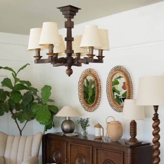 1940's Carved Wood Chandelier by Charles Dudouyt