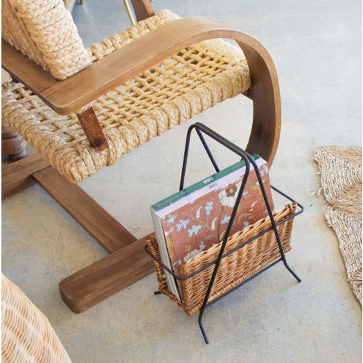 French Wicker and Iron Magazine Rack