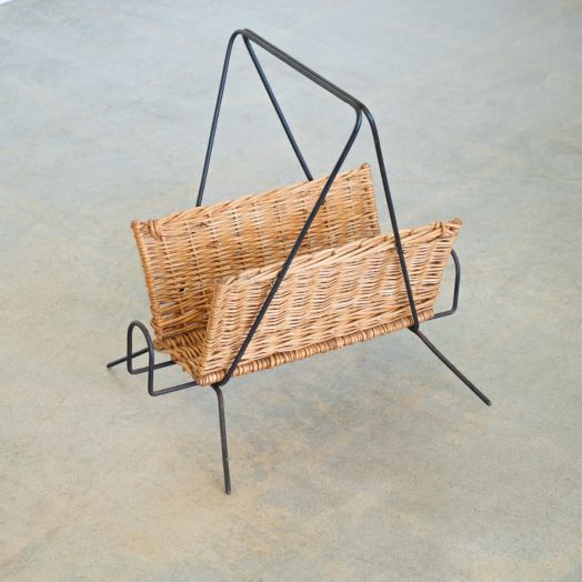 French Wicker and Iron Magazine Rack