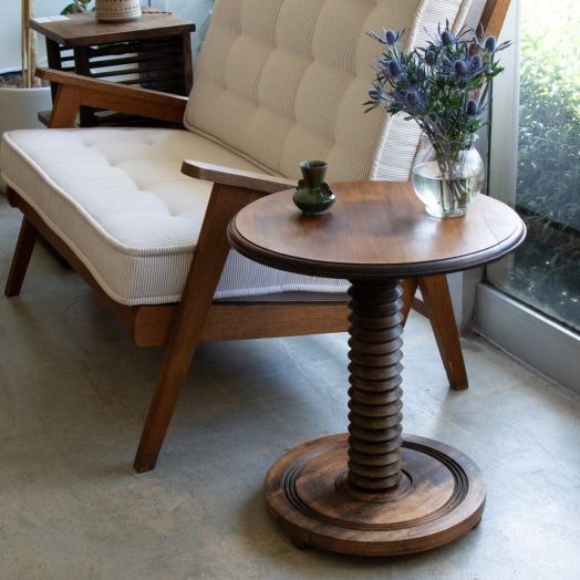 French Wood Side Table by Charles Dudouyt