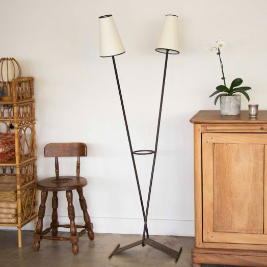 1950's French Iron Two-Arm Floor Lamp