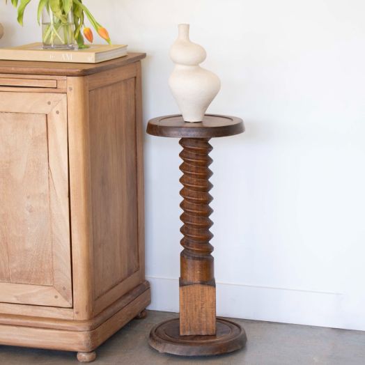 French Carved Wood Pedestal Table