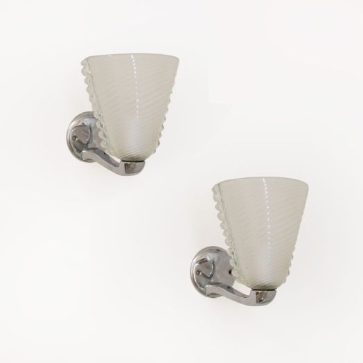 Pair of Italian Barovier Glass and Chrome Sconces