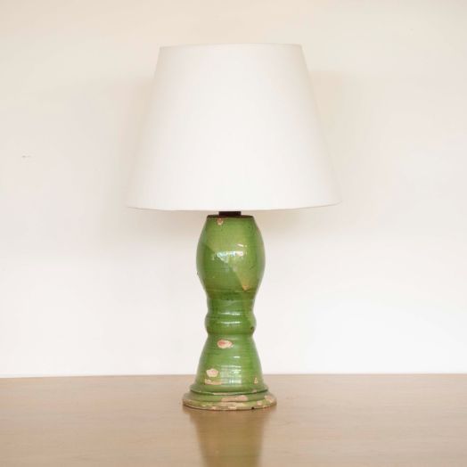 19th C. Spanish Terracotta Green Glaze Lamp
