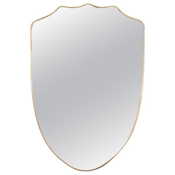 1950s Large Italian Shield Brass Mirror